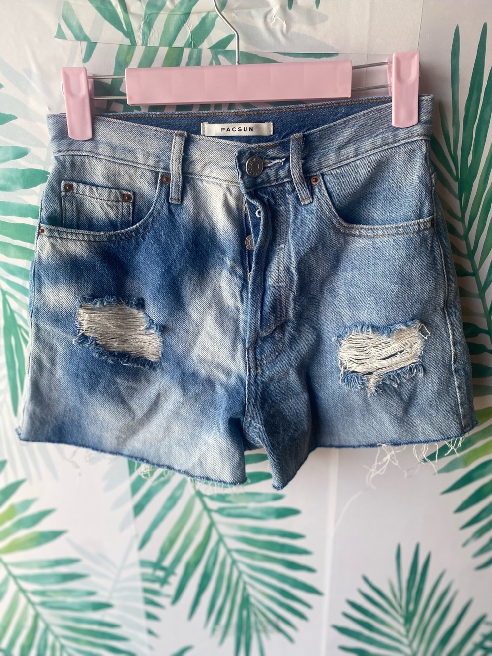 PacSun Light Blue Distressed High-Rise Denim Shorts